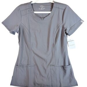 NWT Cherokee Infinity Scrub Top Women Small Gray V-Neck Medical Uniform Wicking